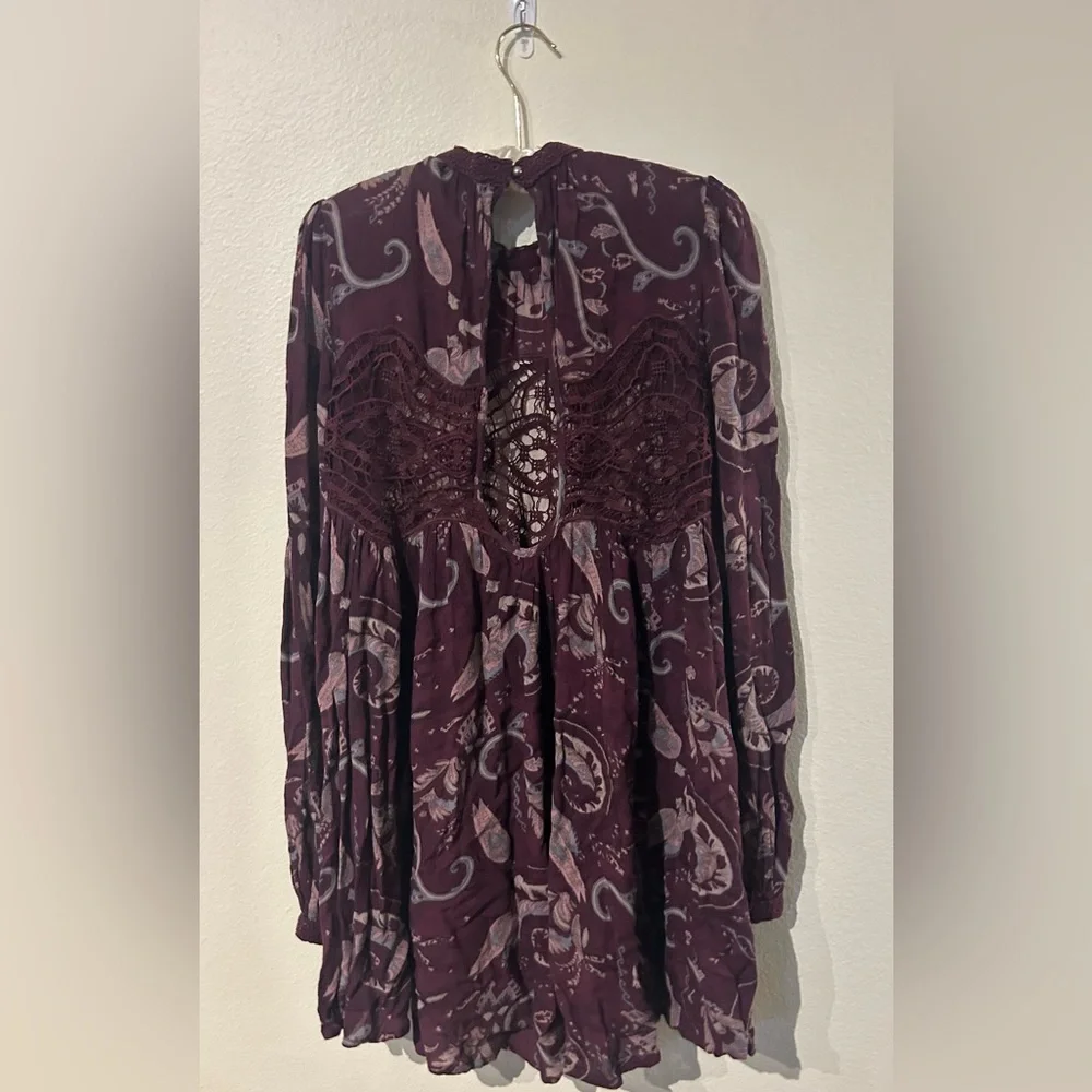 Free People Sweet Thing Paisley Tunic Dress - Wine Combo - Picture 5 of 6